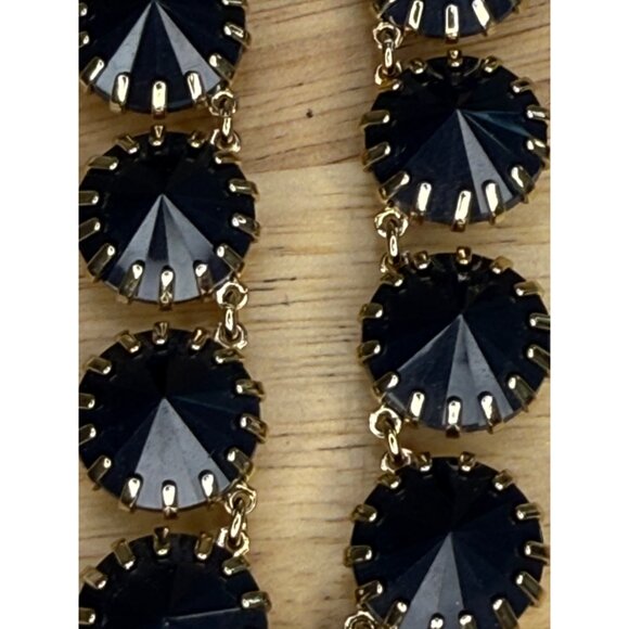 J. Crew Gold Tone Statement Necklace With Black Faceted Stones Adjustable Chain - Picture 7 of 11